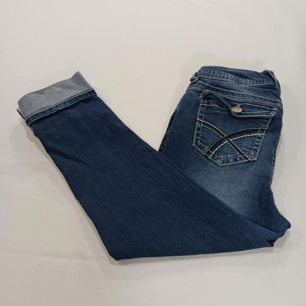 Wallflower WFI10247M Women's Blue Cotton Blend Cropped Denim Jeans Size 7